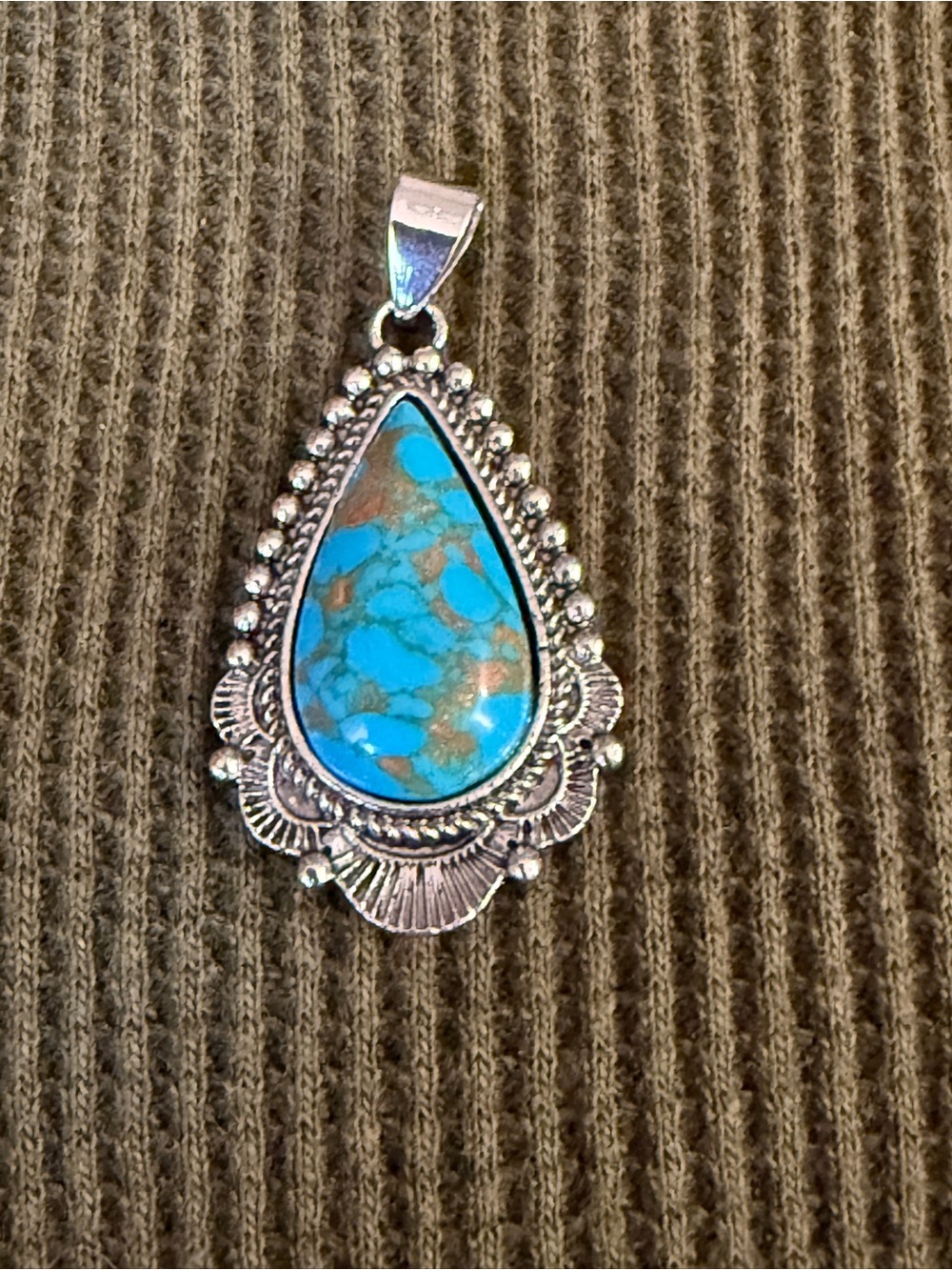 Sterling Silver Teardrop Turquoise Pendant - Blue Stone